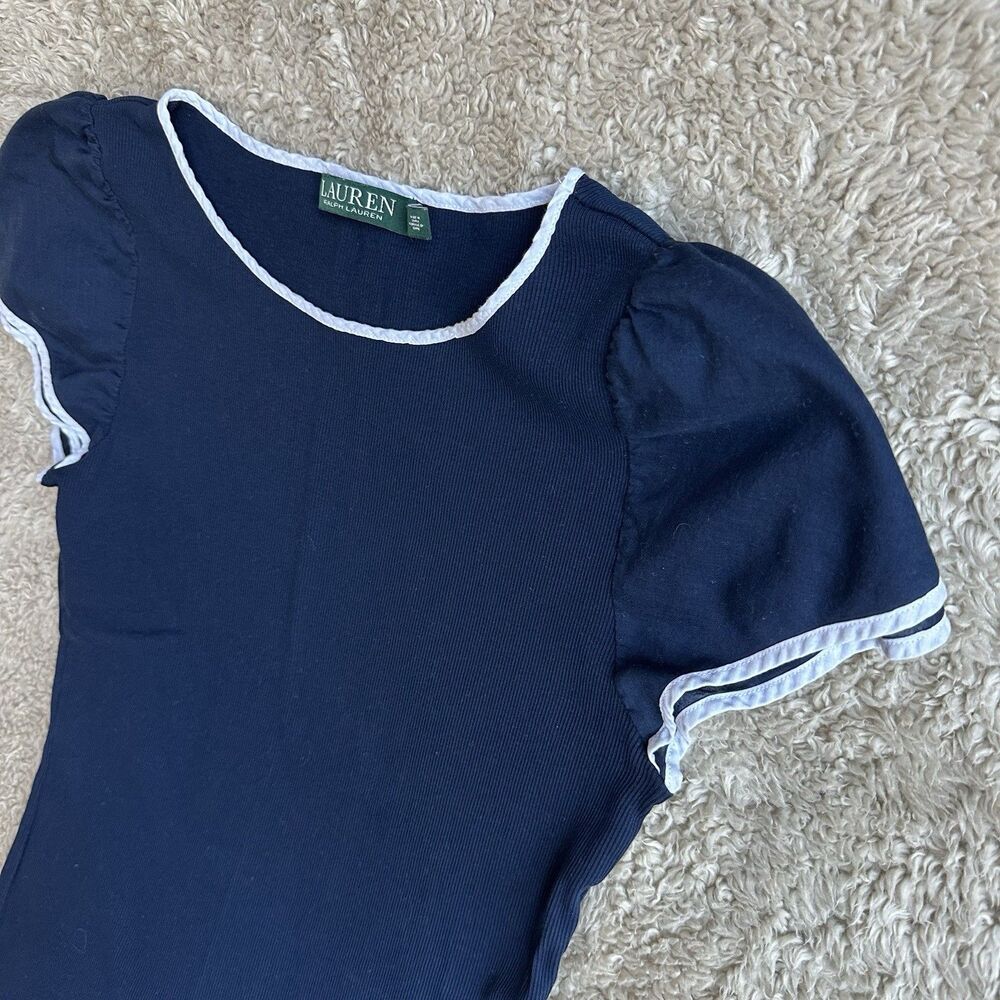 Lauren Ralph Lauren Cap Sleeve Top Womens L Ribbed Knit Nautical Preppy Shirt - Picture 4 of 11